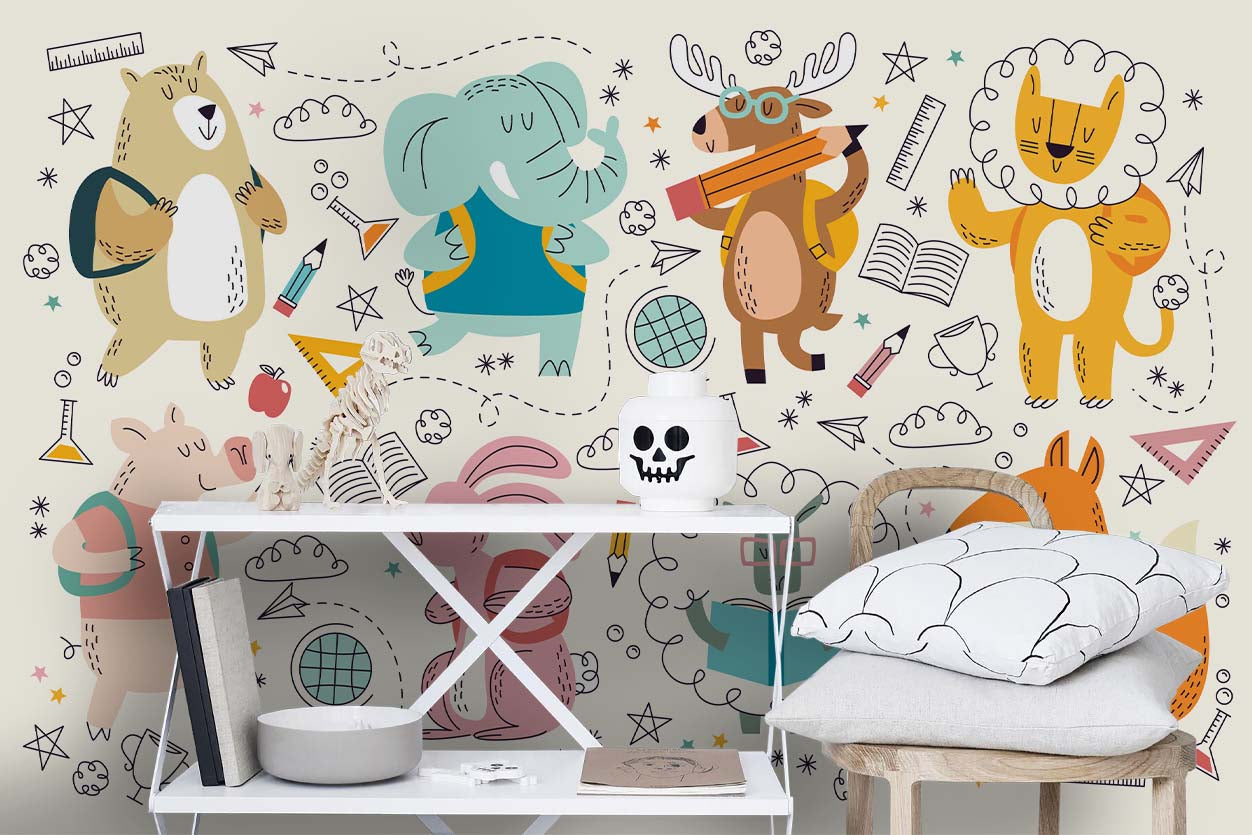 3D Cartoon Animal Wall Mural Wallpaper Sf69