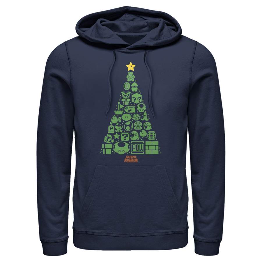 Nintendo Men’s Christmas Tree Mosaic  Lightweight Hoodie