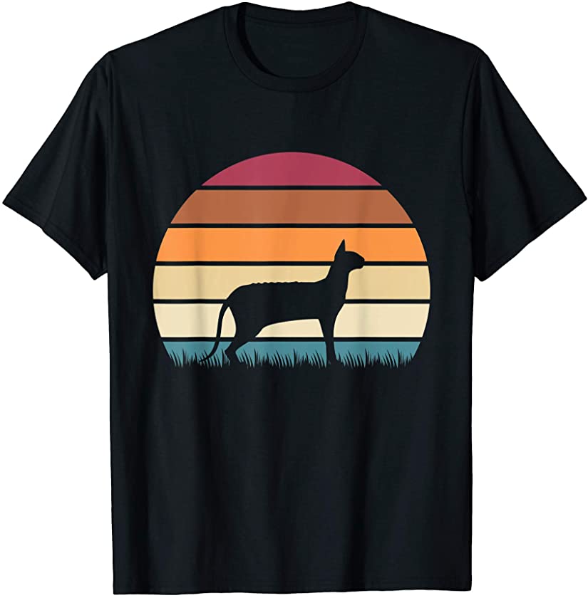 Retro Vintage Sunset Kitten Feline Pet Cornish Rex Cat T-Shirt