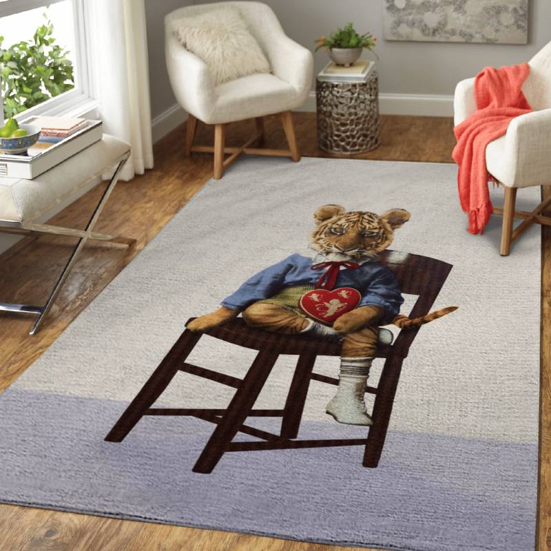 Tiny Tiger Valentines Day – Vintage Animals Area Rug Carpet