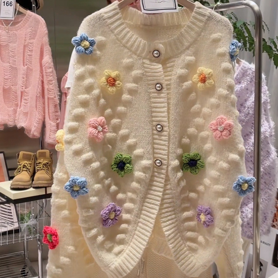 Autumn Winter Women’s Sweet Round Neck Knit Cardigan Flower Sweater alx