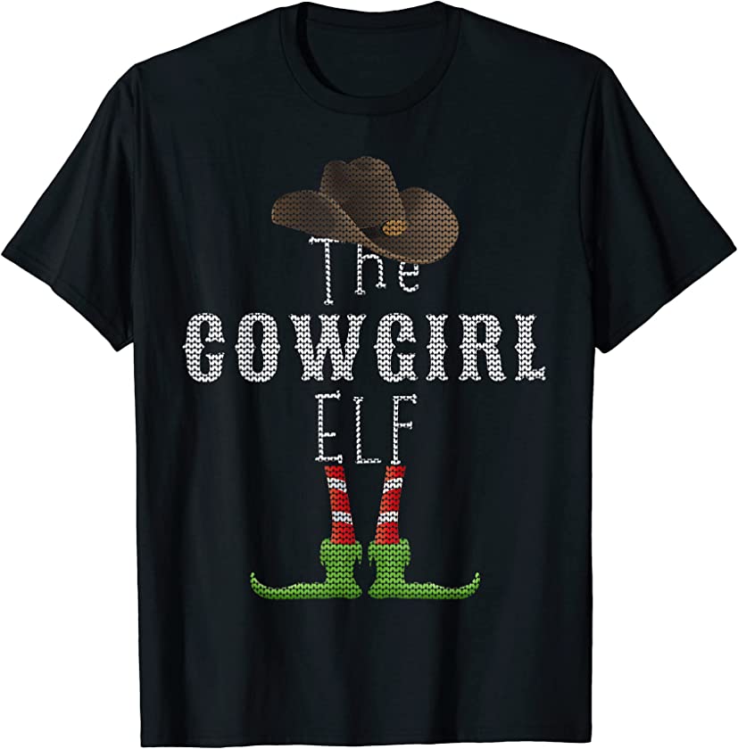 The Cowgirl Elf Ugly Christmas Sweater Knit Look T-Shirt