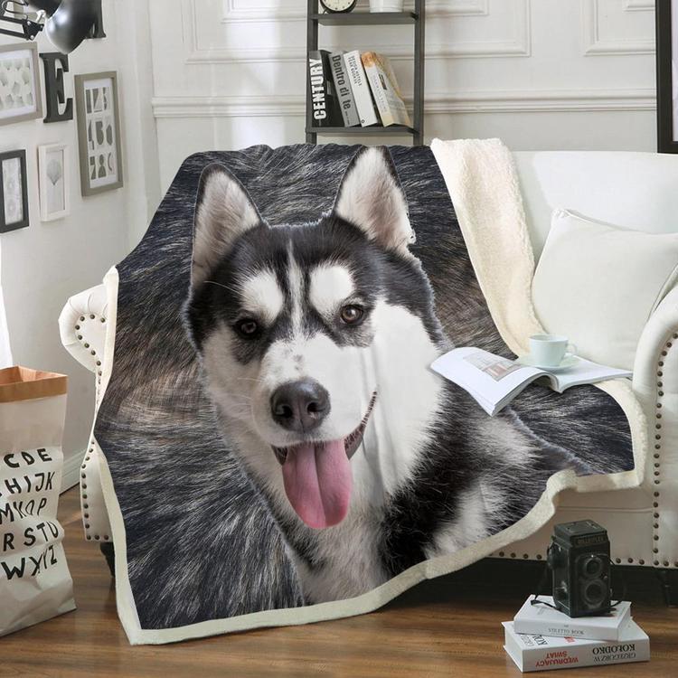 Husky Dog Portrait Fur Printed Blanket