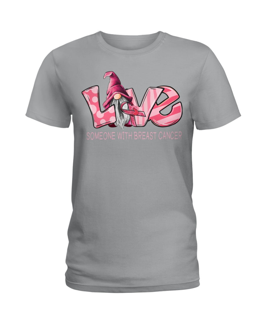 Gnome Love Someone With Breast Cancer Awareness Trending Ladies Tee