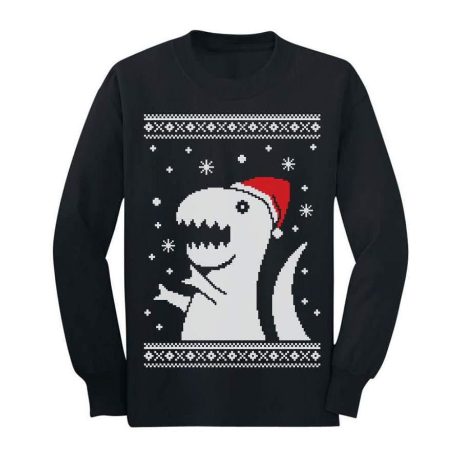 Ugly Christmas Sweater Big Trex Santa – Children Funny Toddler/Kids Long sleeve T-Shirt