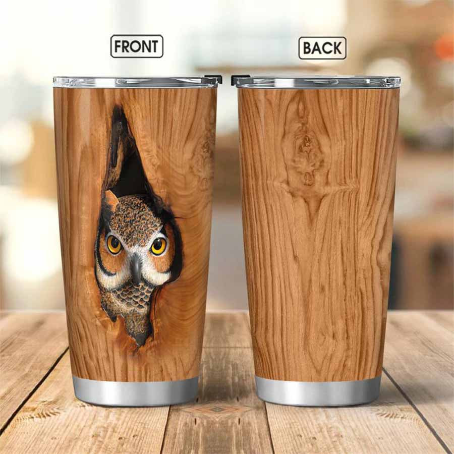 Personalized Owl Wood Style Tumbler, Animal Tumbler, Owl Skinny Tumbler, Gift For Owl Lovers