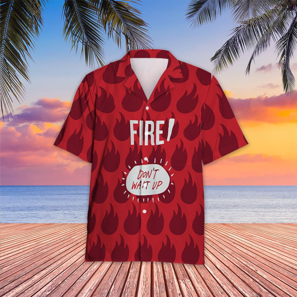 Taco Bell Fire Dont Wait Up Hawaii Shirt Red Button Aloha Ha24966