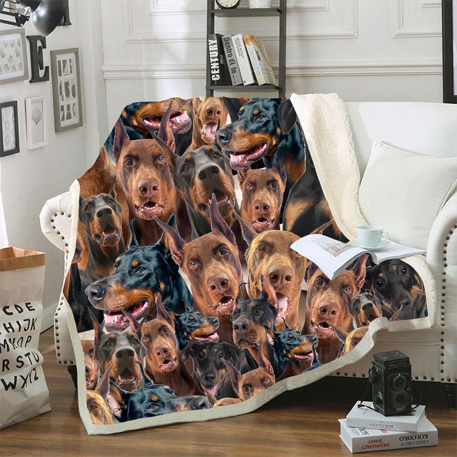 Doberman A Bunch Of Dogs Blanket Design Dog Face Printed Blanket