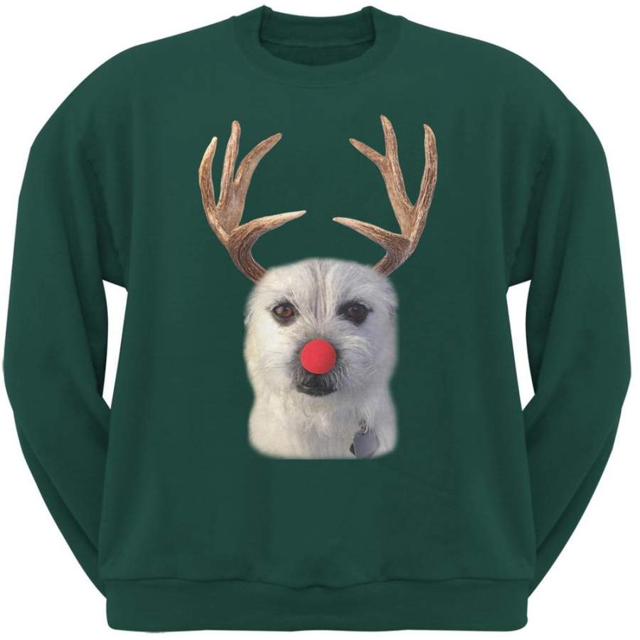 Funny Reindeer Dog Ugly Christmas Sweater Forest Green Sweatshirt