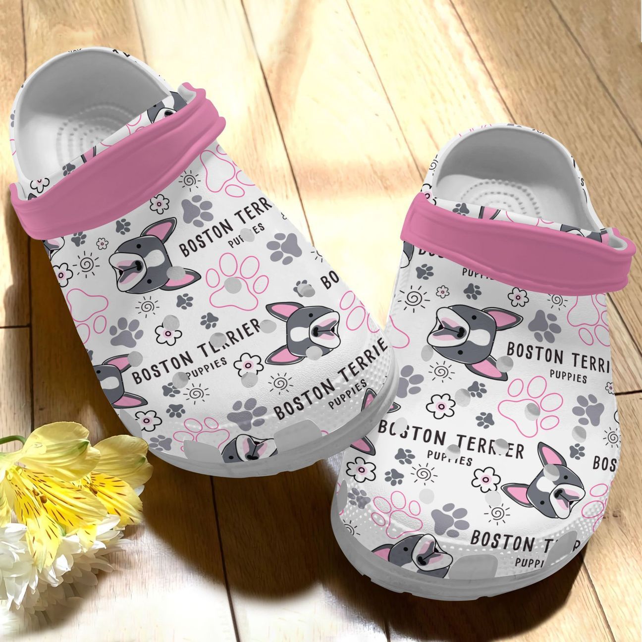 Boston Terrier Personalized Clog, Custom Name, Text Puppies Boston Terrier, Fashion Style For Women, Men, Kid, Print 3D