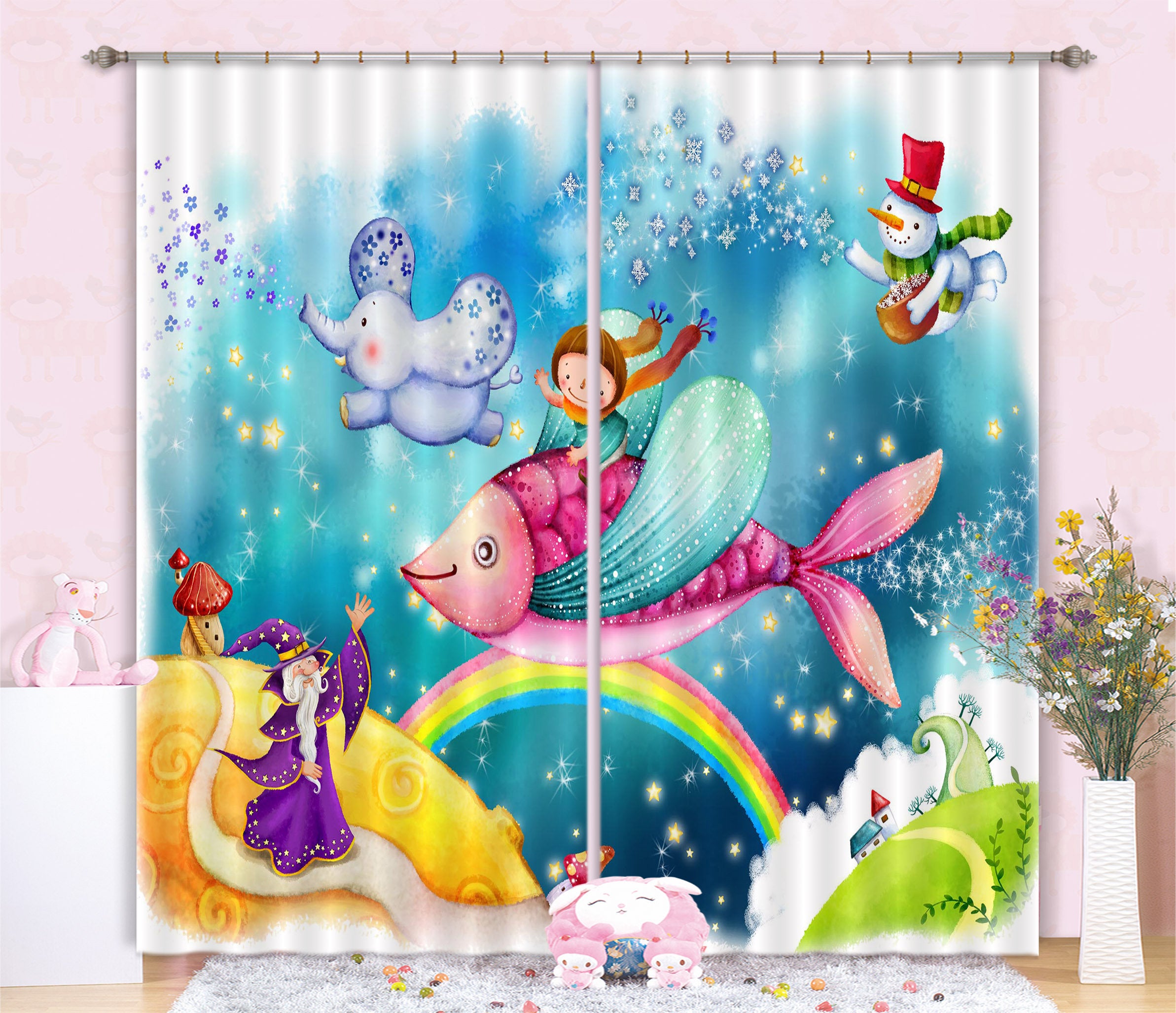 3D Cartoon Animal C128 Blockout Photo Curtain Print Curtains Drapes Fabric Window | 3D Large Photo Curtain, Jess Art Decoration Wallpaper