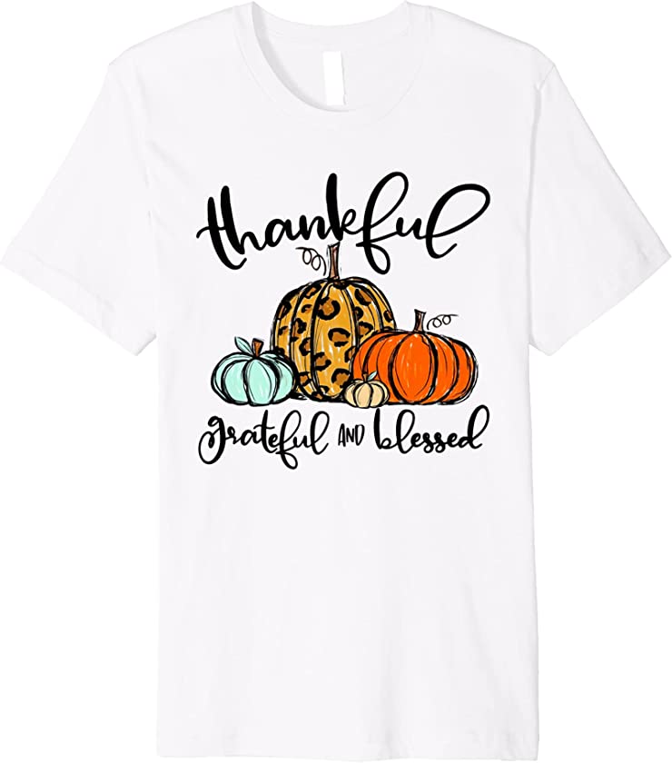 Thankful Grateful Blessed Pumpkin Leopard Plaid Thanksgiving Premium T-Shirt