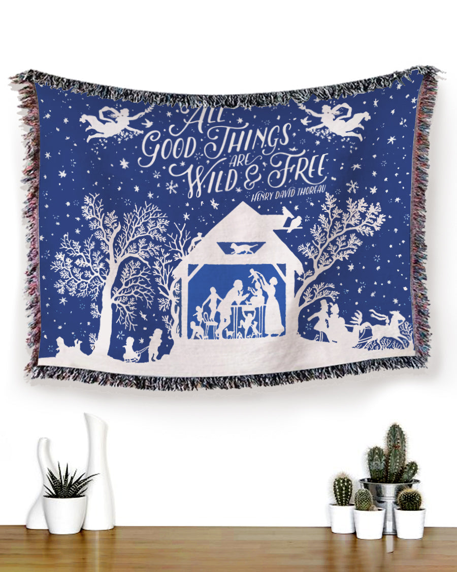 Woven Throw For Family Christmas Gift, Winter – All Good Things Are Wild And Free, Cotton Blanket