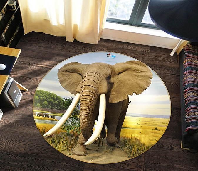 3D Elephant Ivory 008 Round Rug – Round Carpet Home Decor