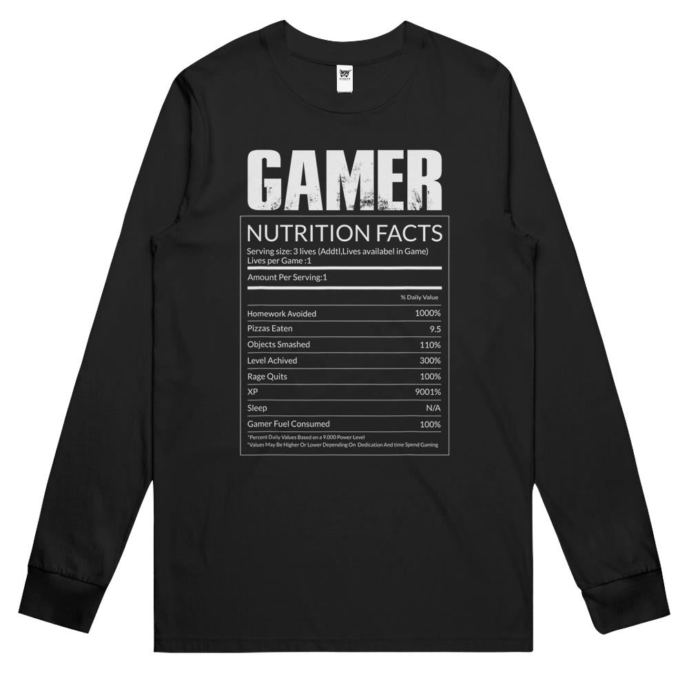 Nutritional Facts Shirt, Gamer Nutrition Facts Shirt, Gamer Nutritional Facts Cool And Funny Video Game Long Sleeve T Shirts