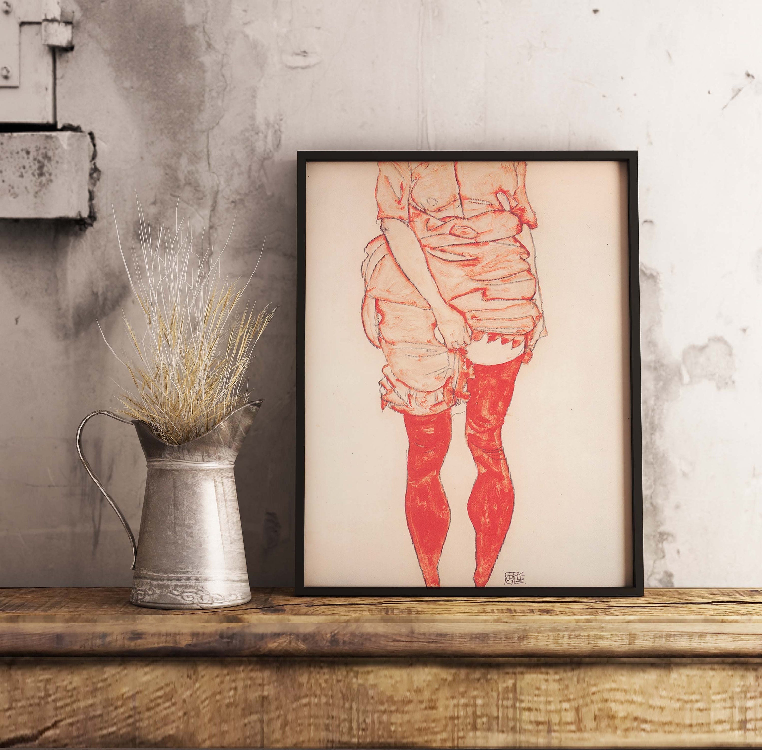 Egon Schiele Print Stehende Frau in Rot, Woman in Red Tights, Schiele Art Print, Modern Print, Wall Art Poster Print – Sizes A2/A3/A4
