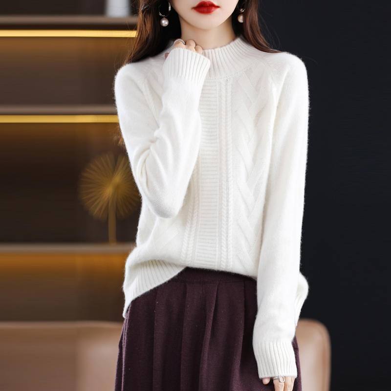 Autumn And Winter New Women Pure Wool Sweater Thickened Ladies Half Turtleneck Pullover Loose All-match Knitted Bottoming Tops alx