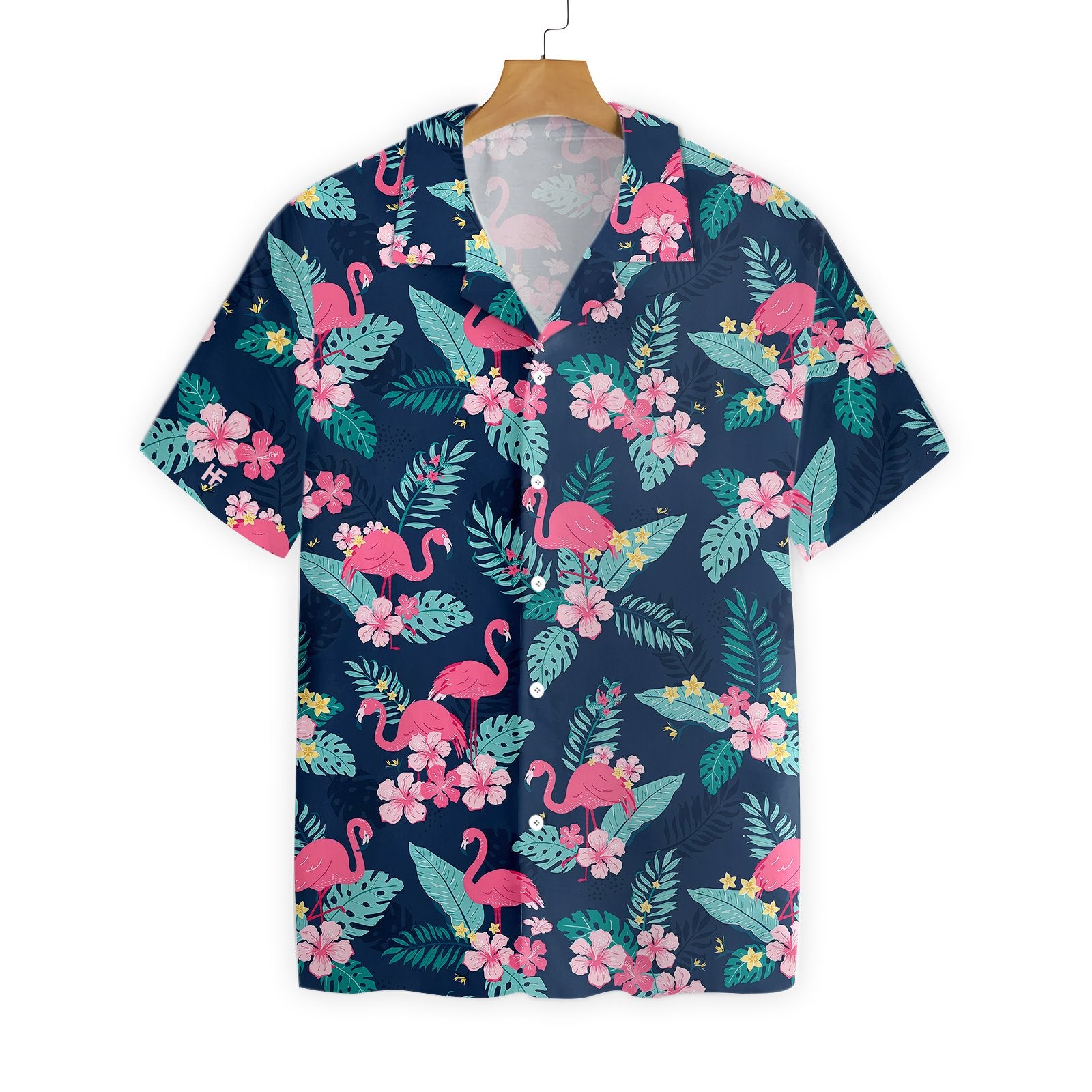 Flamingo Hawaiian Shirt Dark Blue Tropical Hibiscus Ha108186