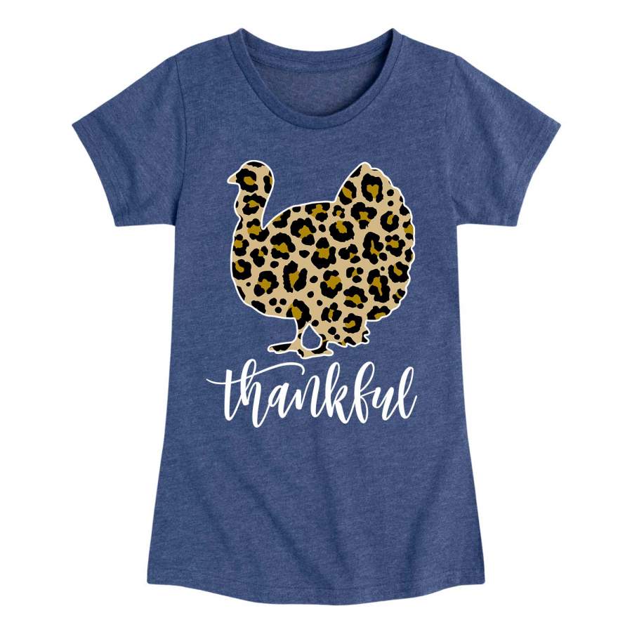 Thankful Leopard Print Turkey – Youth & Toddler Girls Short Sleeve T-Shirt