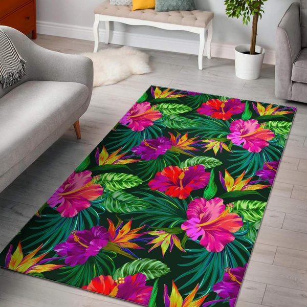 Purple Tropical Pattern Print Area Rug