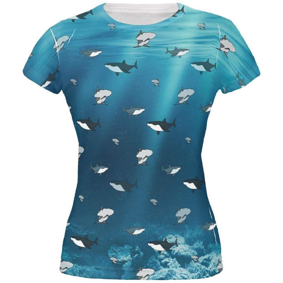 Shark Pattern Ocean All Over Juniors T Shirt