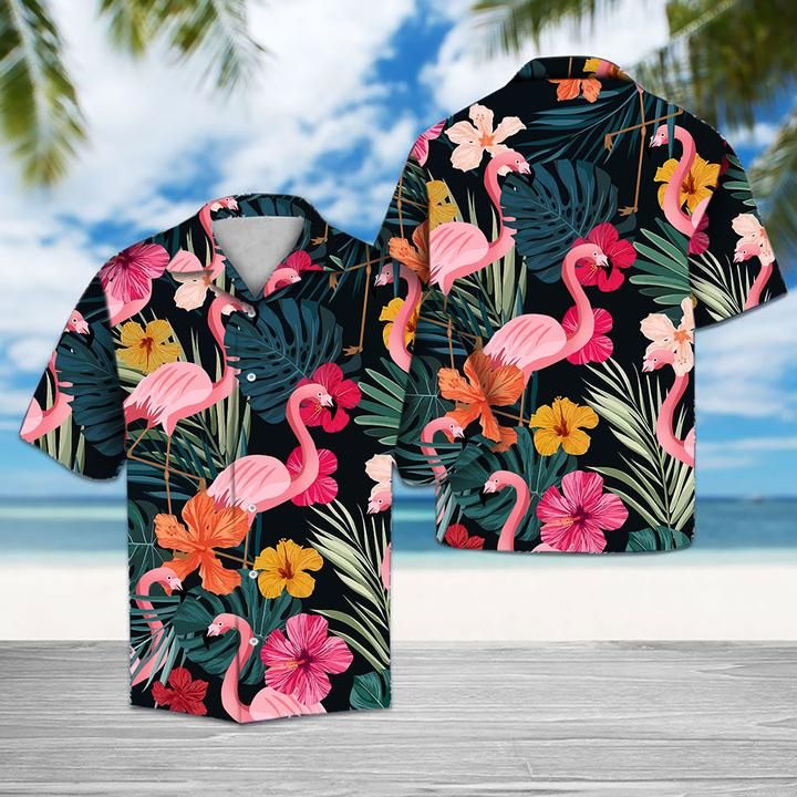 Flamingo Hibiscus Hawaiian Shirt Ha96646