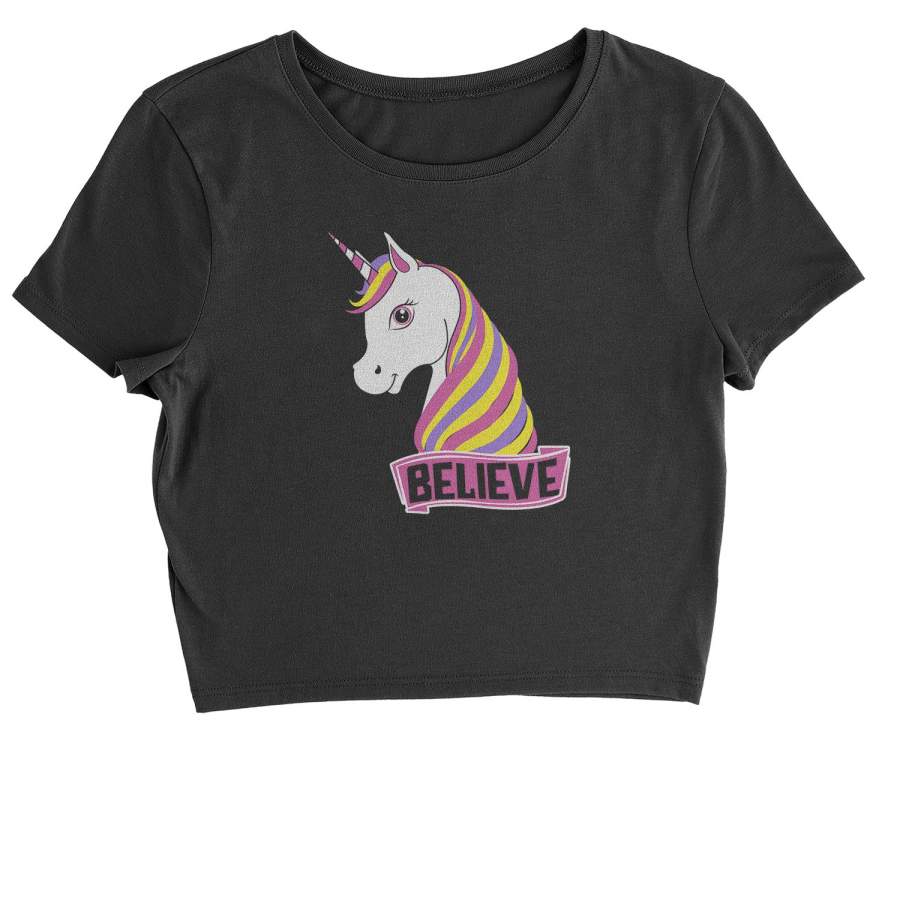 Unicorn Believe Ugly Christmas Cropped T-Shirt