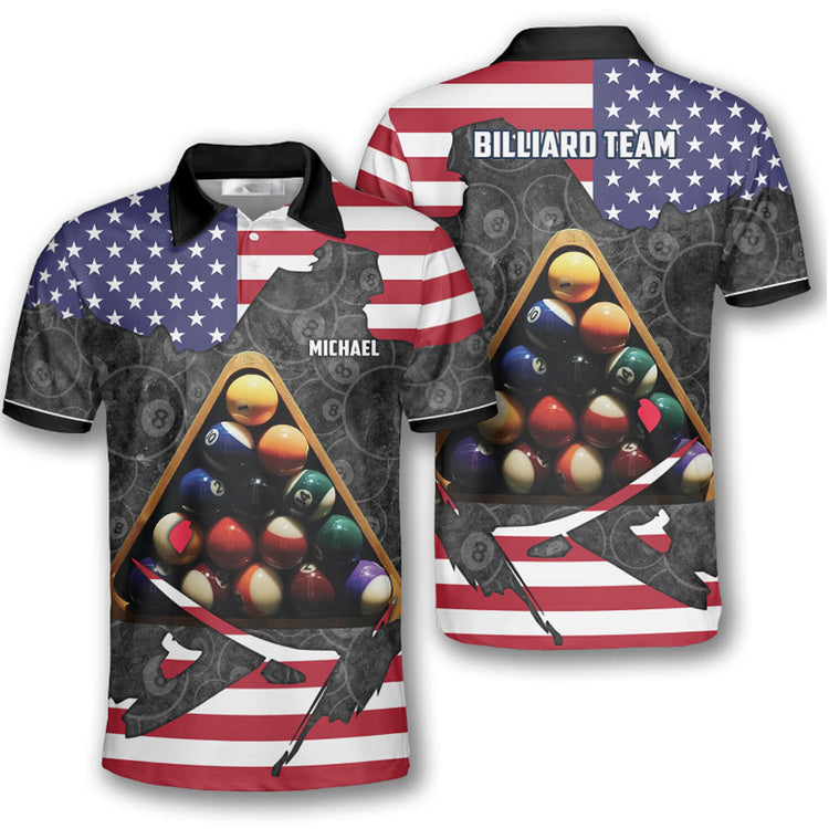 Patriotic Custom Billiard Shirts For Men, Custom Billiard Shirts For Team, Billiard Polo Shirts