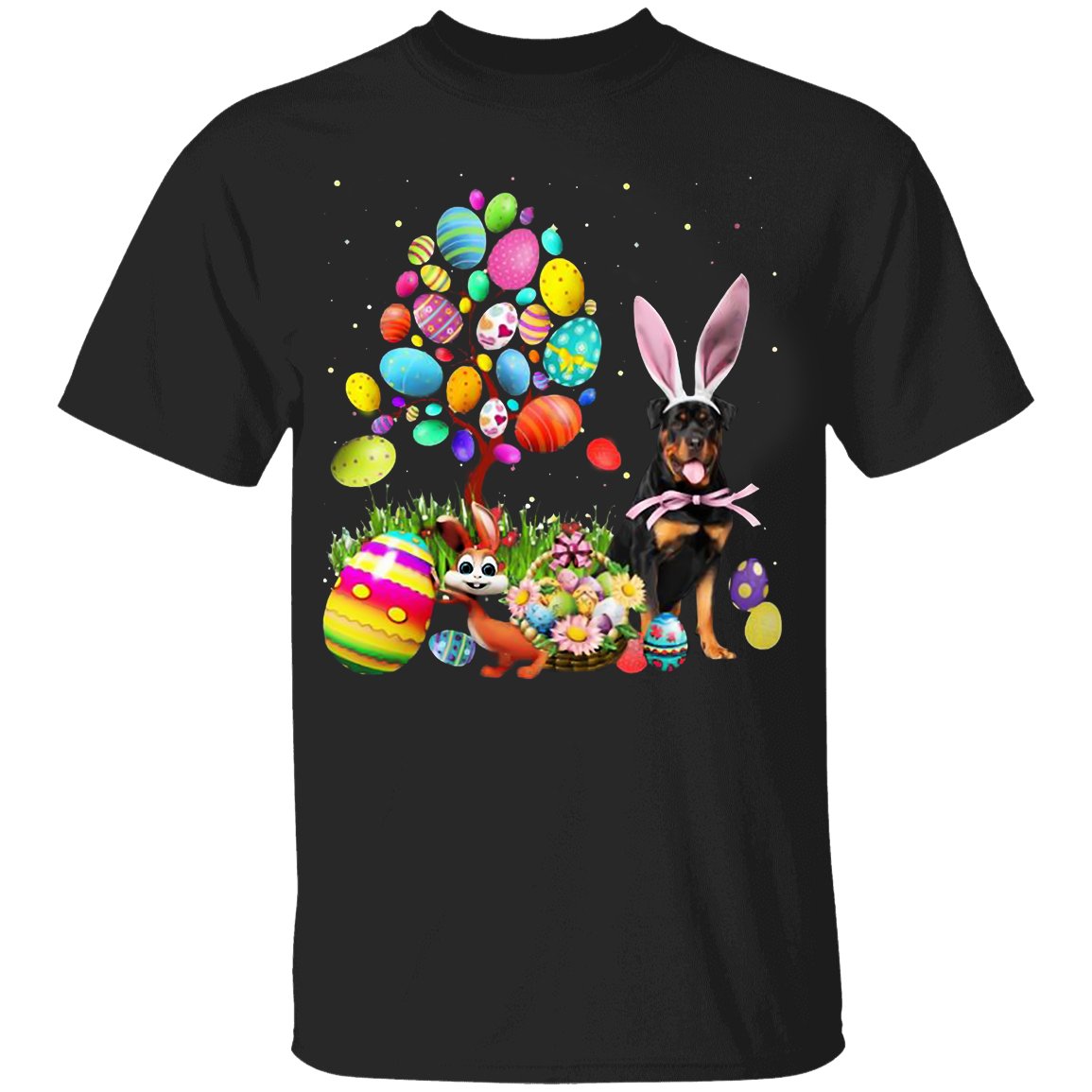 Rottweiler Bunny Egg Tree Easter T-Shirt Cute Easter gift For Family Dog Owners – Standard T-shirt