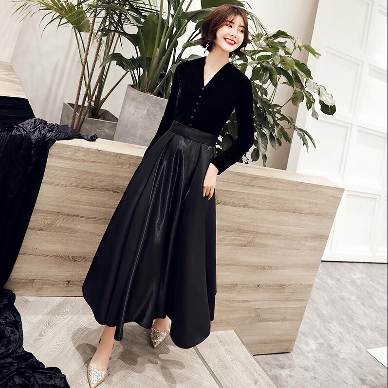 wei yin Black Velvet Evening Dresses 2022 New Sexy Long V-neck Long Sleeve Vintage Cheap Formal Dresses for Women WY1547 alx