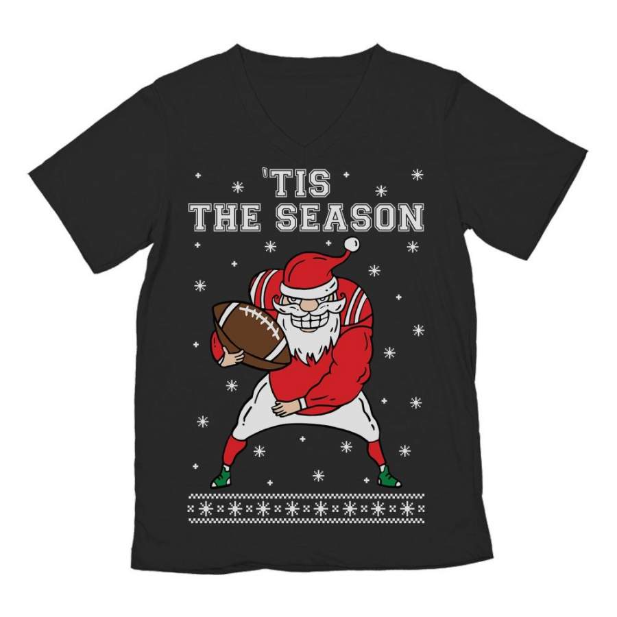 ‘Tis The Season Santa Claus Ugly Christmas For Football Fans V-Neck T-Shirt