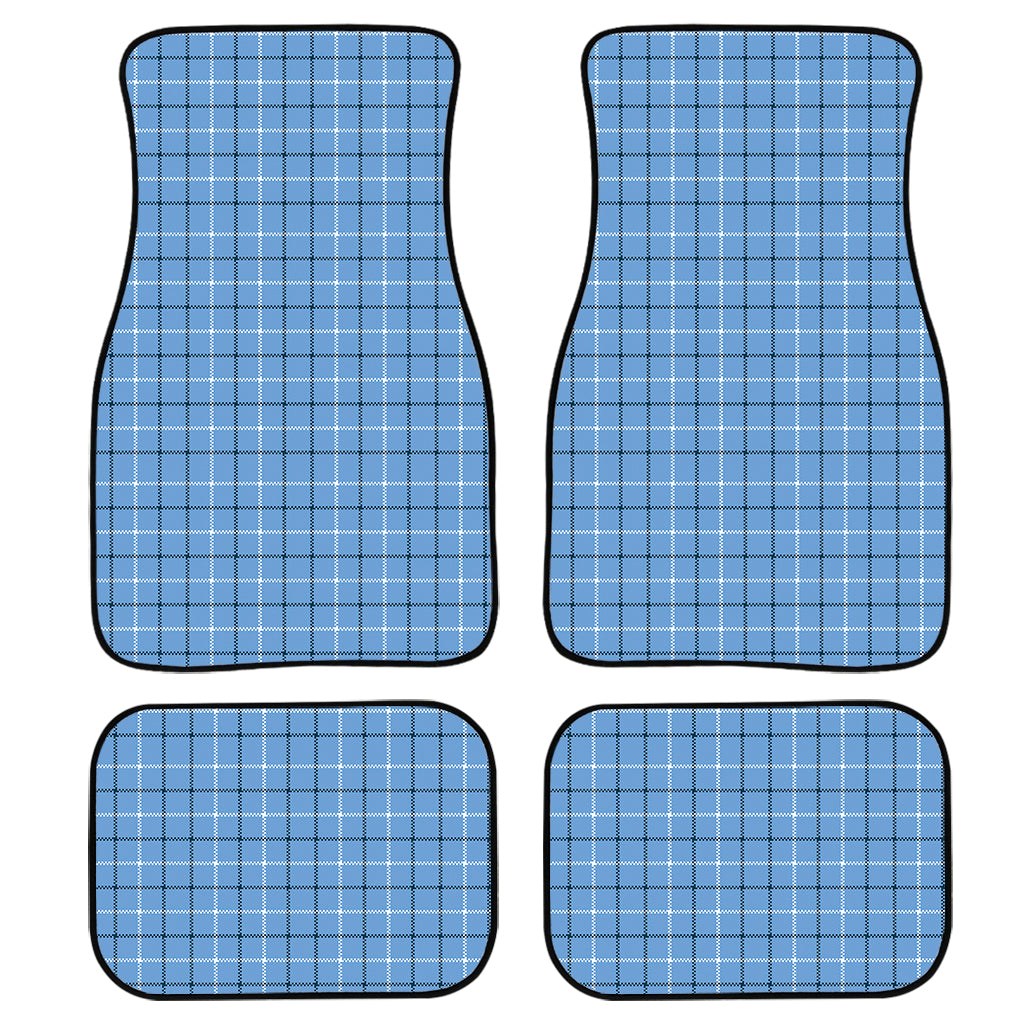 Solf Blue Tattersall Pattern Print Front And Back Car Floor Mats, Front Car Mat