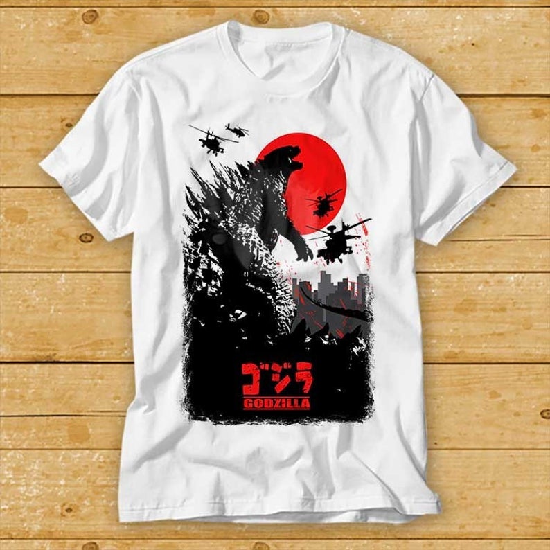 Godzilla Japanese Movie Poster T-Shirt Retro Japan Top Tee Vintage King Kong Of Monsters Cool Gift