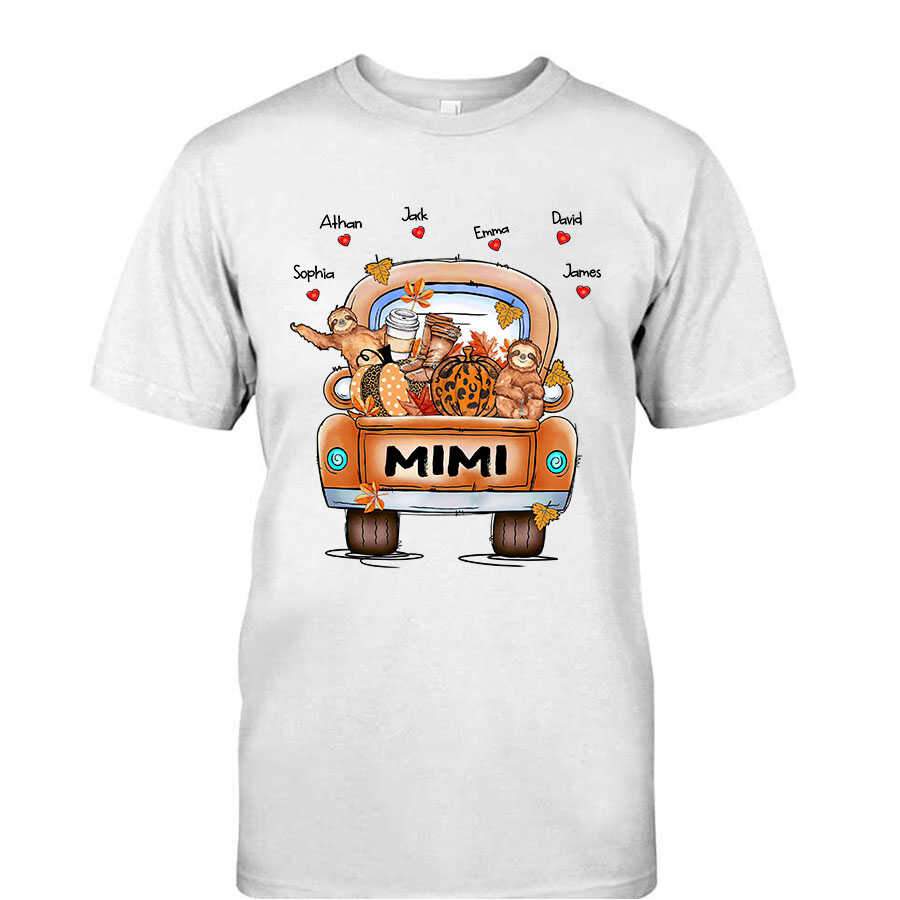 Mimi Truck Autumn With Grandkids Name, Personalized Family T-Shirt