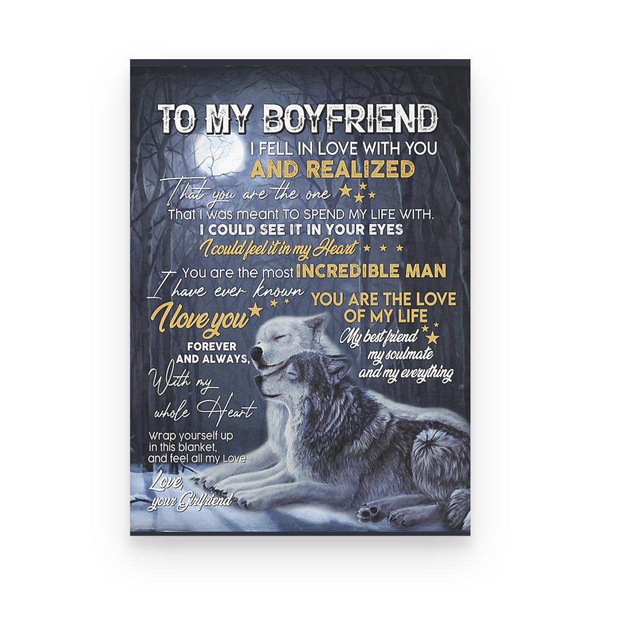 Wolf To My Boyfriend I Fell In Love With You Poster Canvas Gift For Boyfriend Birthday Gift Home Decor