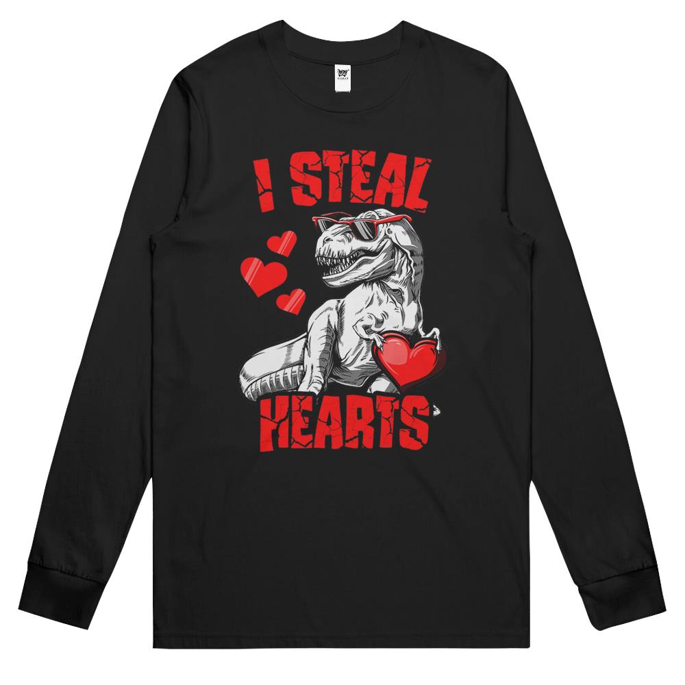 Boys Valentines Day Kids Dinosaur T Rex Lover I Steal Hearts Long Sleeve T Shirts