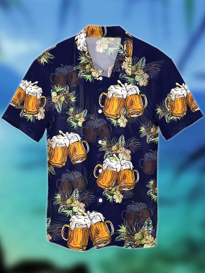 Beer Tropical Summer Vibe Navy Unisex Hawaiian Shirts