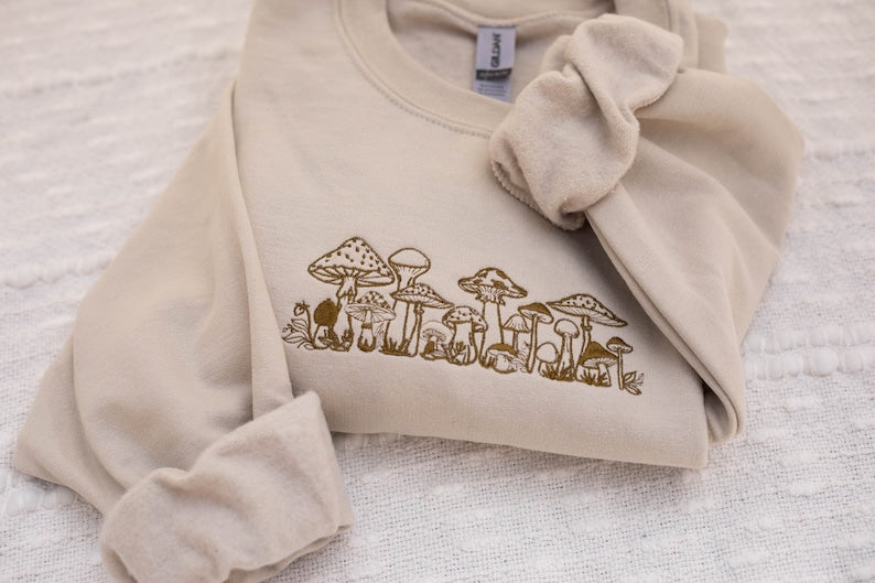 Mushroom Embroidered Sweatshirt 2D Crewneck Sweatshirt All Over Print Sweatshirt For Women Sweatshirt For Men Sws4327