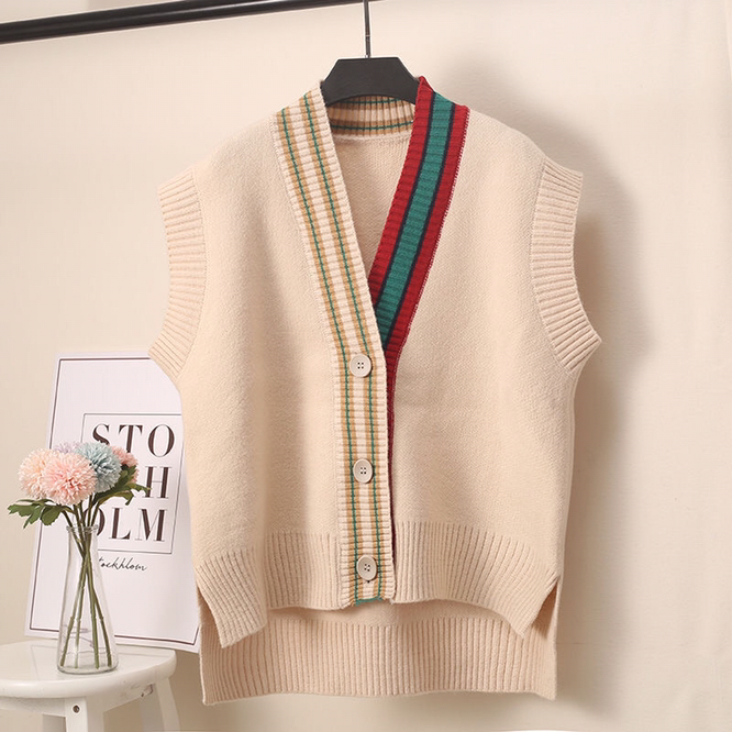 2021 Spring Autumn Women’s Knitted Cardigan Coat Korean Loose Sweater Versatile Girls’ College Students Casual Outside Beige alx