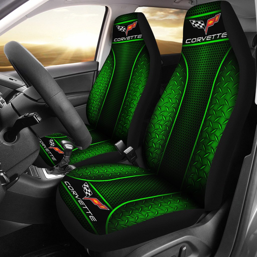 2 Front Corvette C6 Seat Covers Green With Free Shipping