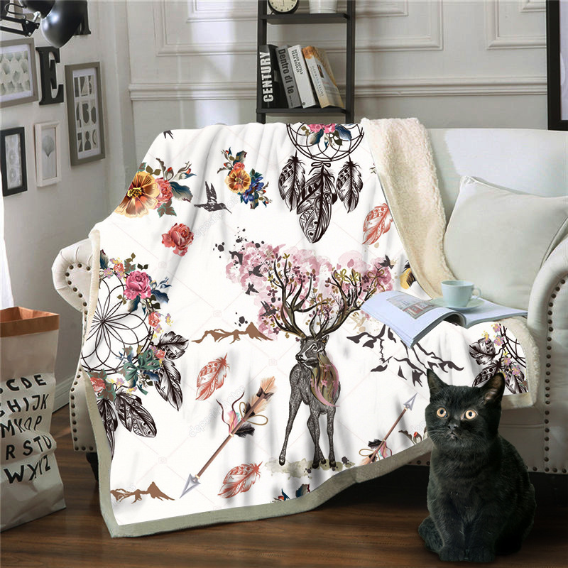 Cute Animal Deer Elk Buck Fleece Throw Blanket Super Soft Cozy Warm Plush Blanket Quilt for Couch Chair Bed Sofa Office alx