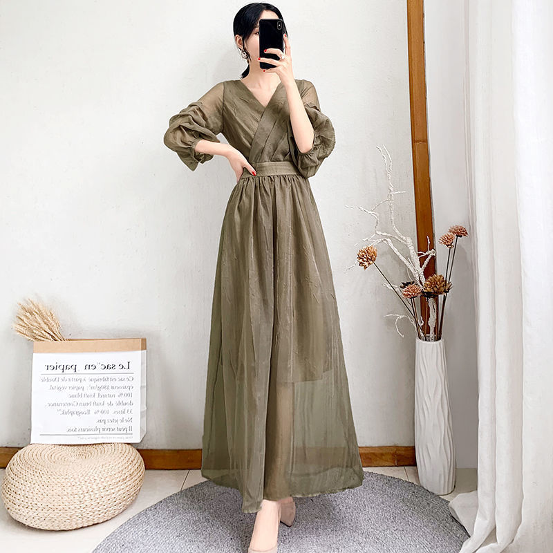 Bodycon Midi Fashion Elegant Casual Puff Sleeve Summer Light Dress Party Women’s Dresses Wrap Aesthetic Korean Tunics Loose Robe alx