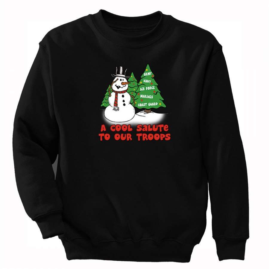 XtraFly Apparel Men’s Snowman Salute Our Troops Army Navy Military Ugly Christmas Pullover Crewneck-Sweatshirt