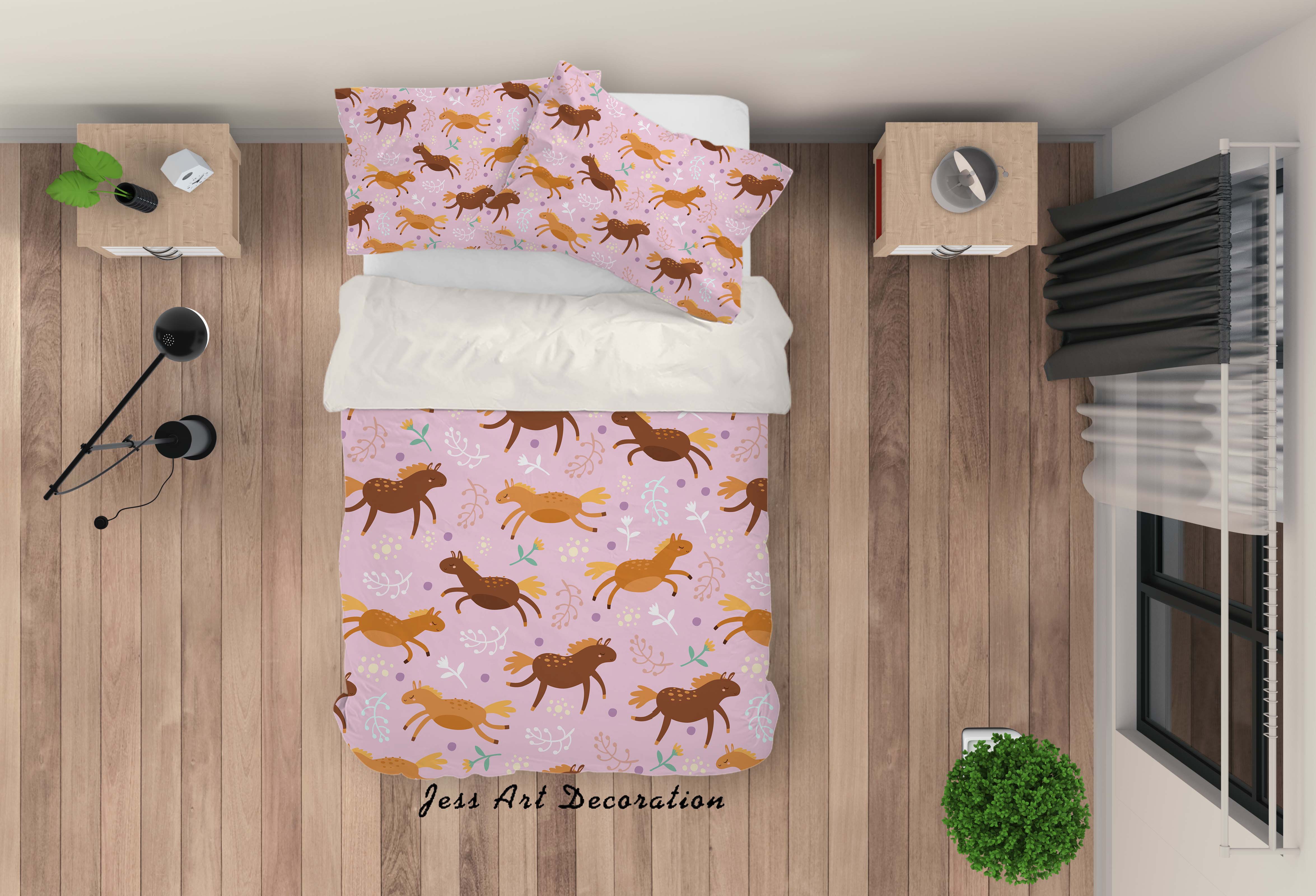 3D Cartoon Horse Animal Pattern Pink Quilt Cover Set Bedding Set Duvet Cover Pillowcases Lxl