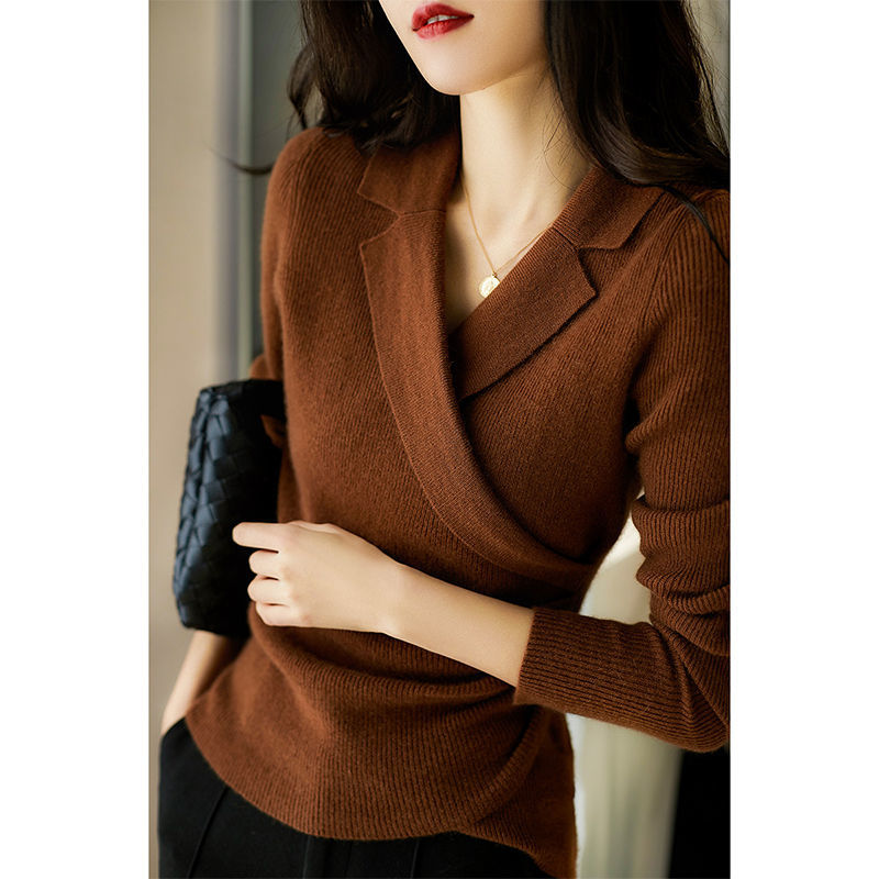 Beautiful Tea Break Stomach Blanket Overlapping Knitted Sweater Pullover Autumn and Winter Women’s Top alx