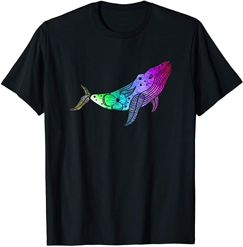 Whale Print Distressed Rainbow T-Shirt