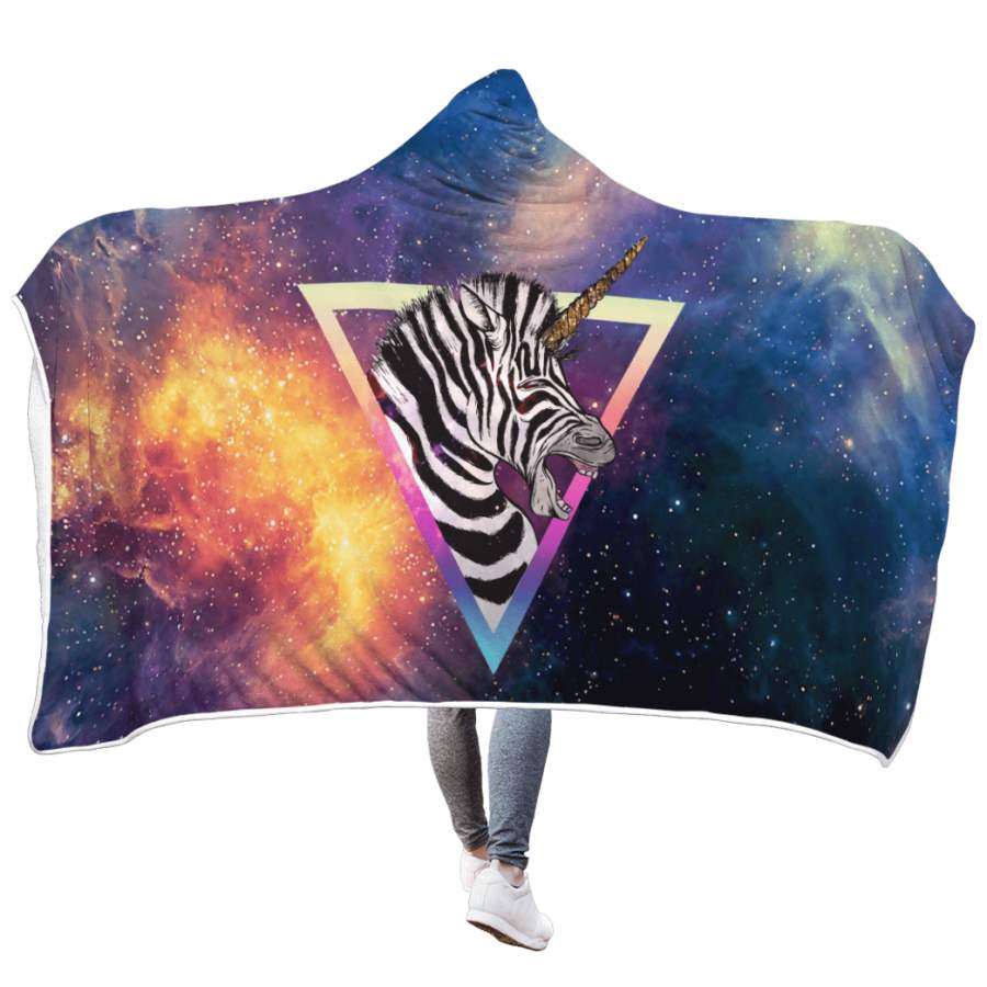 Zebra Unicorn In Space Custom Hooded Blanket