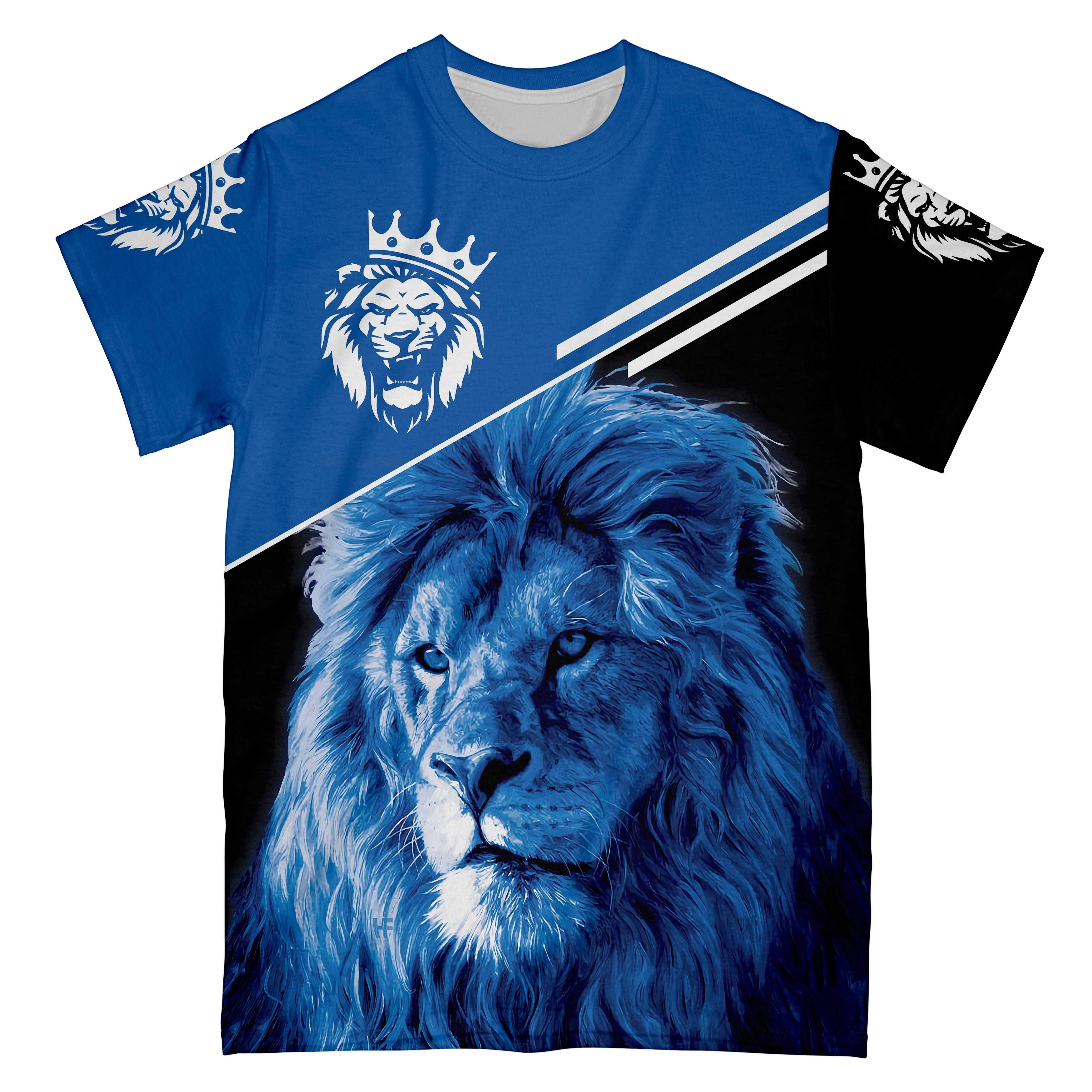 Type 1 Diabadass All Over Print T-Shirt, Blue Type 1 Diabetes Awareness T Shirts, Blue Lion Head Shirt