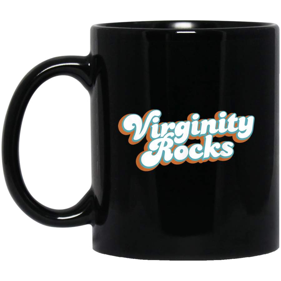 Virginity Rocks Retro Vintage 60s 70s 80s Style Gift 11 oz 15 oz Black Mug