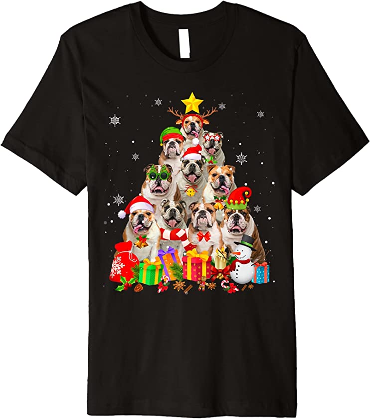 Christmas Tree Xmas Pajama English Bulldog Dog Puppy Lover Premium T-Shirt